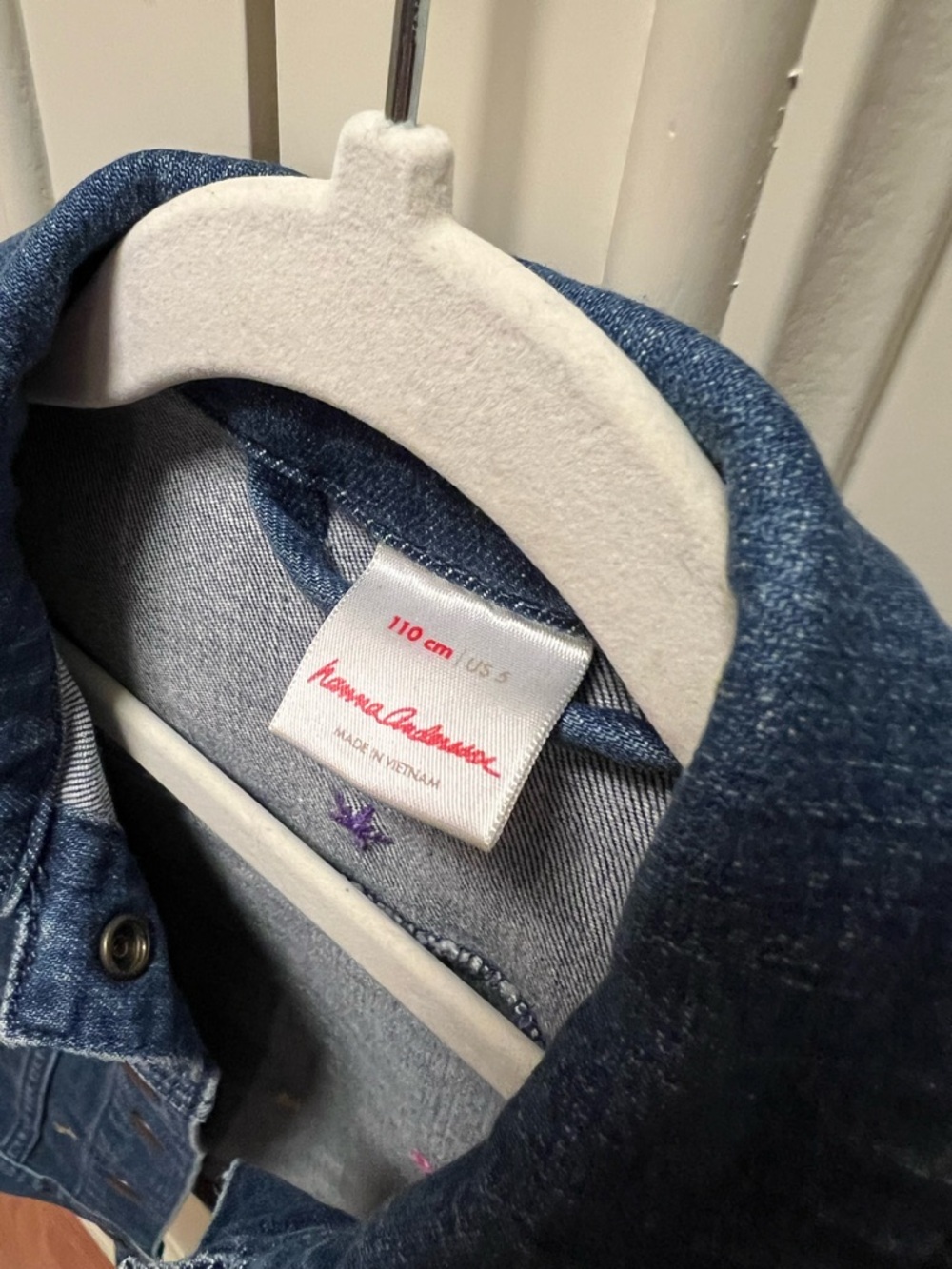 Hanna Andersson Dark Blue Denim Jacket with Multicolor Star Embroidery - Picture 4 of 4